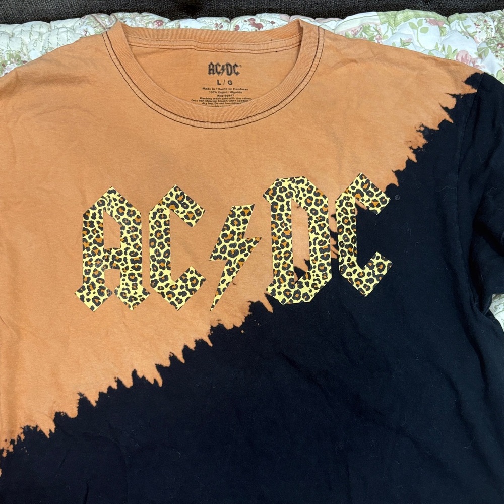 AC/DC Orange and Black Tee with Leopard Accents